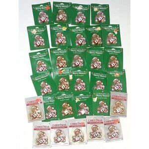 VTG Lot 30 Gibson Christmas Teddy Hugglesbie 2.5" Plastic DECORATIVE MAGNETS NOS